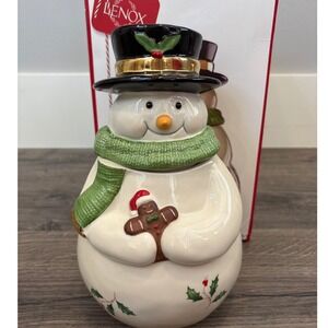 Vintage NEW Lenox Snowman‎ Musical Cookie Jar Gingerbread Man Christmas